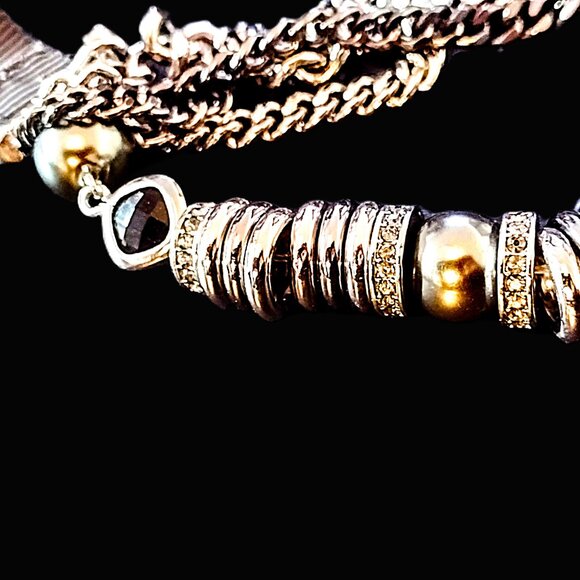 Stainless Steel Multi Chain, Ring & Bead 16-19" Necklace ~ Varied Silver Tones! - Picture 5 of 14